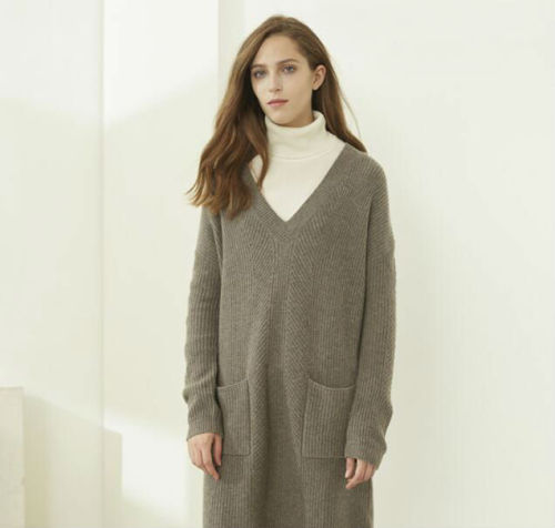 Ladies V-neck cashmere dress