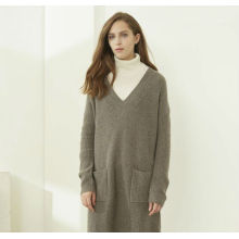 Ladies V-neck cashmere dress