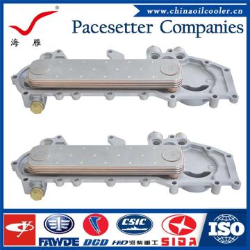Vacuum brazed dual pass oil cooler for diesel