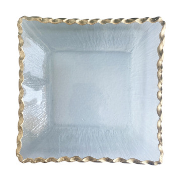Luxury Square Sublimation Glass Gold Edge Rimmed Server Charger Dinner Plates for Wedding Decoration