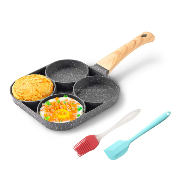 Bandeja de huevo de capacidad de 4 copa: sartén antiadherente de aleación de aluminio para fabricación de tortillas multifuncionales, completa con pala y cepillo