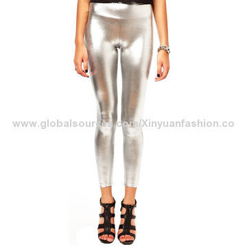 Ladies' Super Shiny Silver Legging, Customized Designs Accepted