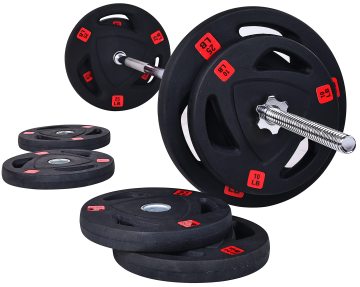 Dinuo 3-Hole Black Hand Grip Rubber Coated Barbell Weight Plates and Bumper Plates for Gym Equipment (2.5kg-25kg)