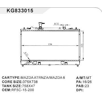 auto radiator car:MAZDA ATRNZA/MAZDA 6 OEM:RF5C-15-200