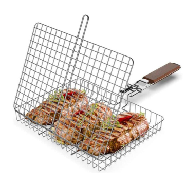 Ahşap saplı paslanmaz çelik tel ızgara sepeti - Barbekü rafı