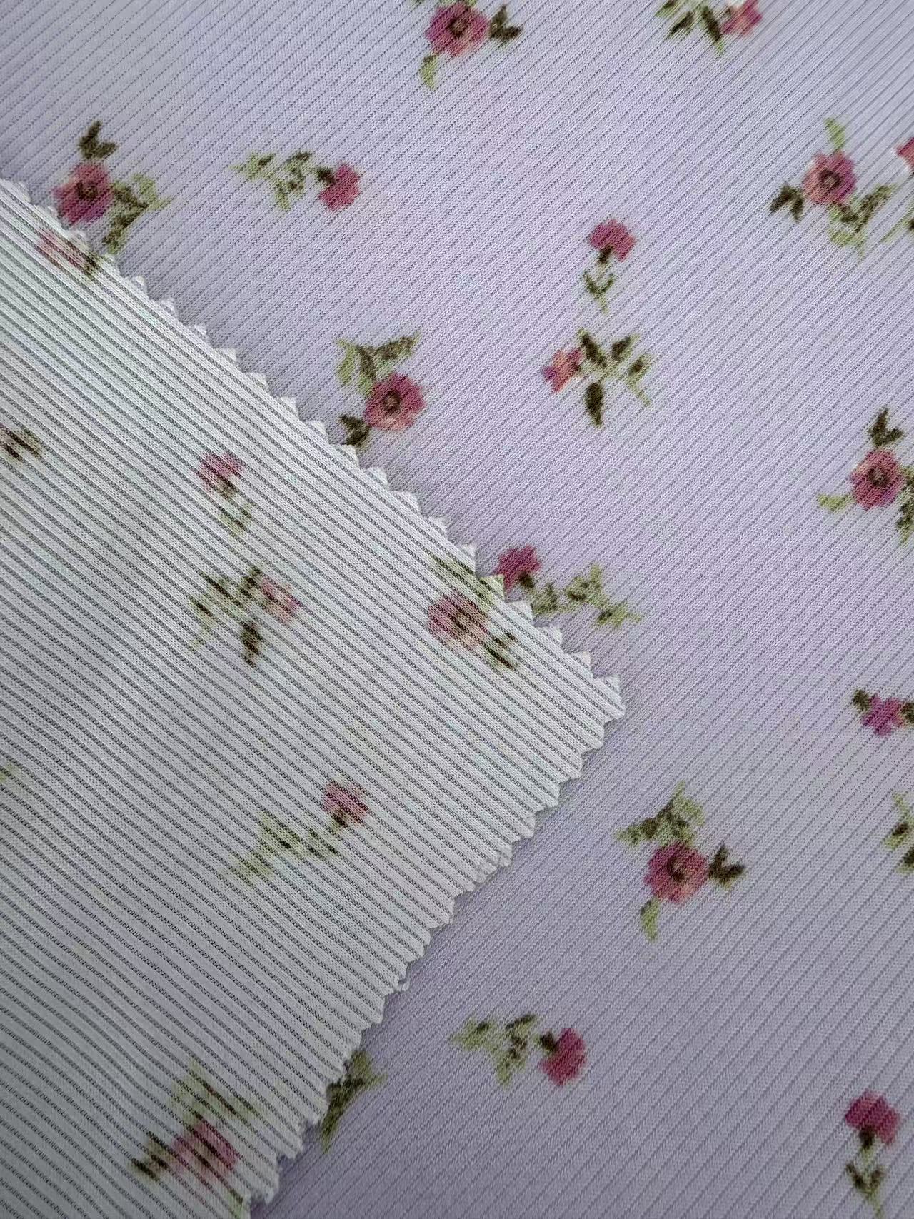 Poly Spandex Girls Floral Rib Knit Fabric