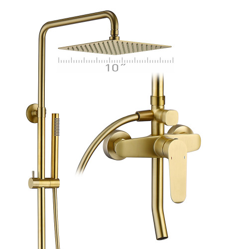 2021 golden rainfall shower 3 function brass mixer bathroom rain shower faucet set brushed gold