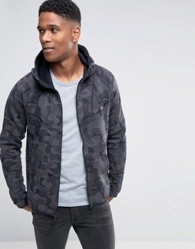 Custom With Fixed Hood Side Pockets Black Camouflage Printed Design Men's Lightweight Cotton Polyester Casual Zipper Up Hoodies