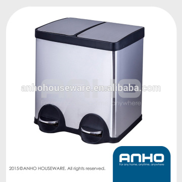 Stainless steel rubber cover lateral rectangle trash bin