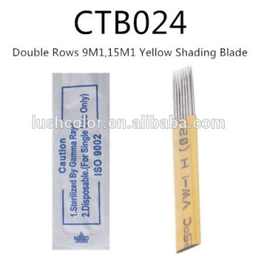 Permanent makeup Microblading Eyebrow Tattoo Double Rows 9M1 15M1 Yellow Shading Blade