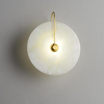 Modern Simple Indoor Hotel Wall Lamp - Small Round Alabaster LED