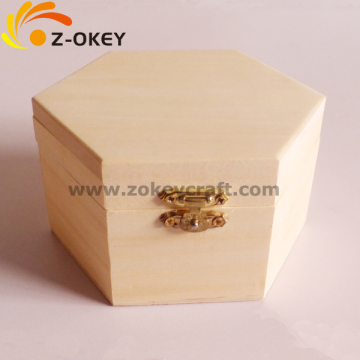 customized Wooden box with button packing box for jewelry hexagon shape wood box