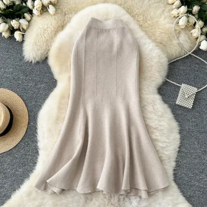 LW0250 High Waist Knitted Skirt Women's Winter 2024 Elastic Lotus Fishtail Skirt