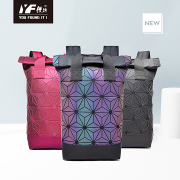 Afficier Holographic Luminal Fashion Géométrique Géométrique Sac à dos Outdoor Loissire PU Backpack École d&#39;école