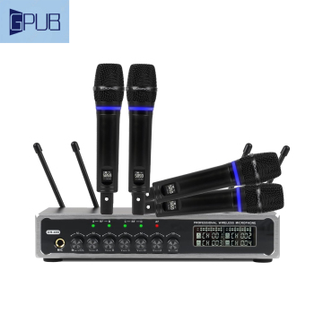 GPUB UHF Wireless Microphone System - One Transmitter for Four Mics, Ideal for TV, KTV, Phone, and Computer