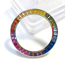 Stainless steel watch bezel in Rainbow baguettes