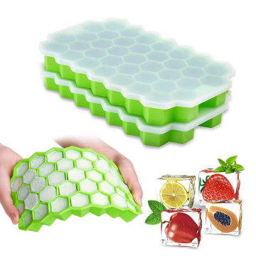 Honeycomb Style 37-Cavity Easy Release Silicone Ice Cube Tray with Cover