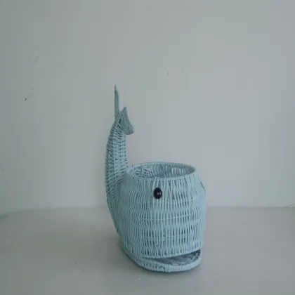 blue plastic rattan weaving whale decoration pot