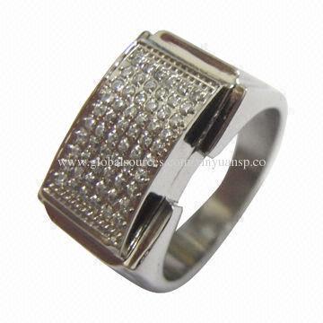 Fashionable Steel Ring, Made of Stainless, Pearl and Zircon