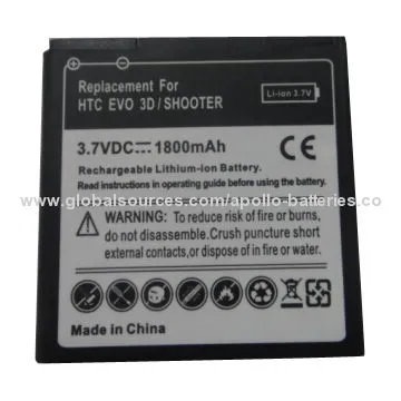 3.7V 1,800mAh Rechargeable Mobile Phone battery for HTC EVO 3D