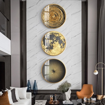 Circular Abstract American Style Living Room Porch Gold Clock Mural