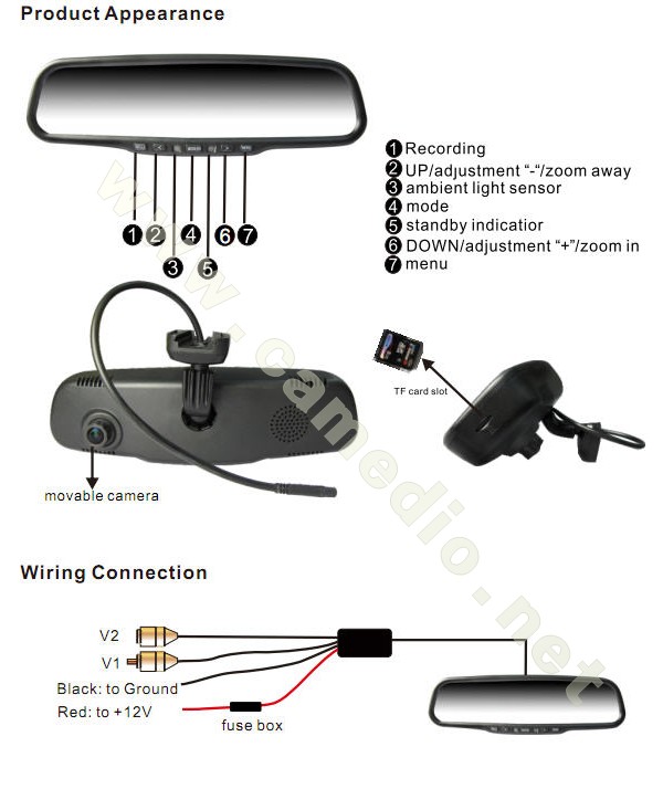 Full HD 1080P 4.3inch Car Rearview Mirror DVR with Video Camera Recorder