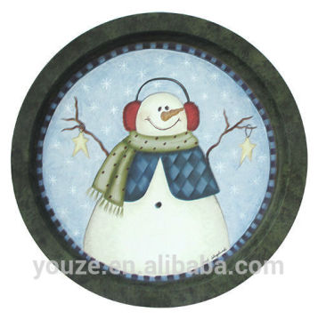Christmas snowman round iron plate
