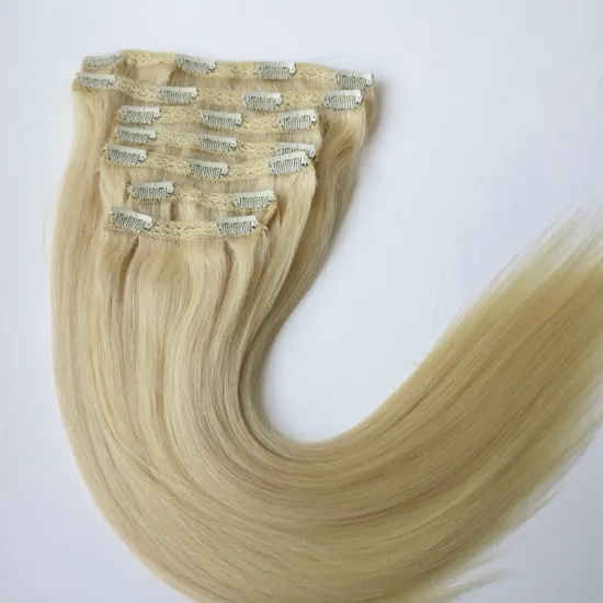 Wholesale remy hair 280g full head 10pcs 22inch curly blonde clip in hair extensions for white women