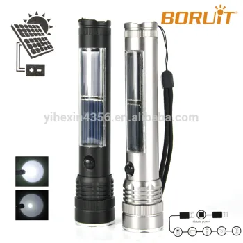 Aluminium 3W Solar Powered led flashlight torch 180 lumens with USB Cable Rechargeable emergency