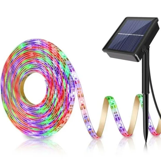 5M RGB Solar-Powered LED Light Strip - 150 LEDs, IP65 Waterproof Outdoor Ribbon Tape