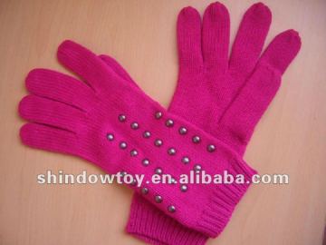 ladies pink acrylic knit gloves