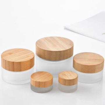 100g Frosted Cosmetic Glass Jar with Bamboo Screw Lid