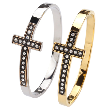 2024 Fashion Stainless Steel Bangle Cross Diamond-Encrusted Gold Plated Bracelet Jewelry Gift