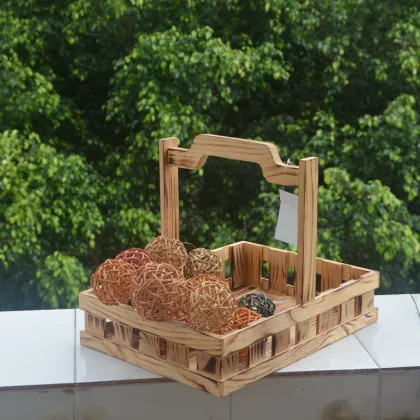 Rectangular Pine Solid Wood Storage Basket