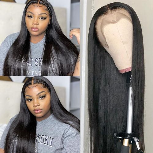 Hueso liso brasileño cabello humano encaje peluca frontal remy hd encaje pelucas para cabello humano para mujeres negras