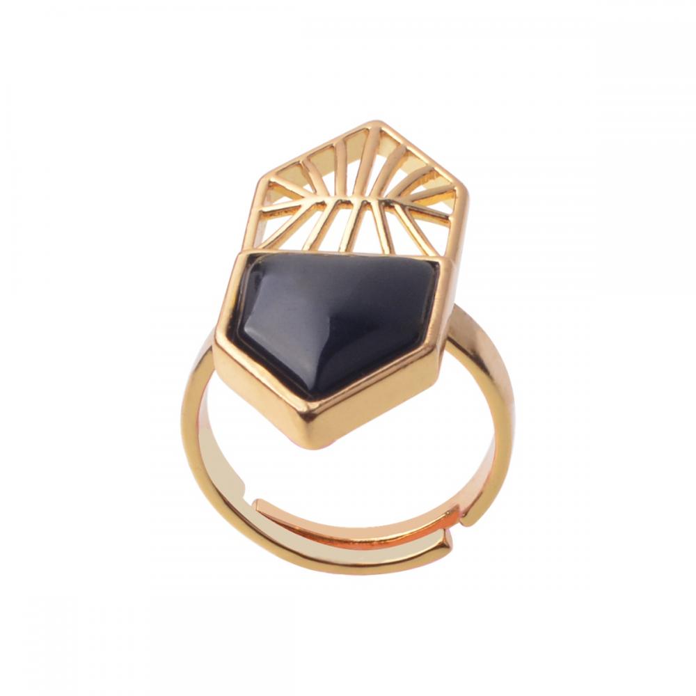 Onyx noir naturel pierres précieuses hexagonales perles fiançailles femmes réservé anneaux