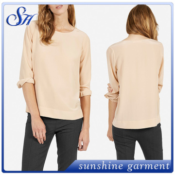 Basic chiffon plain color ladies blouse 3/4 sleeve