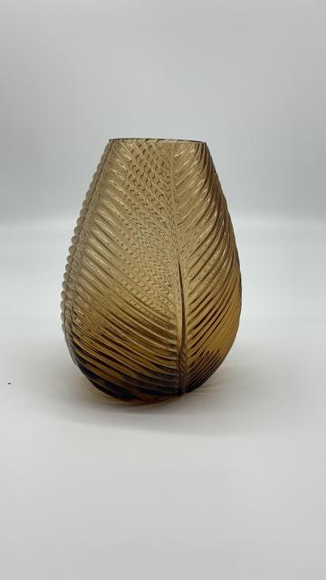 Yellow Color Vase Leaf Pattern Colored Glass vase