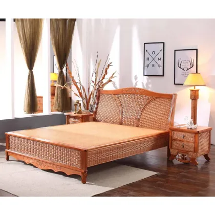 Classic Solid Wood Furniture Cane Rattan Bed