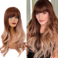 Fashion Ombre Brown Long Water Wavy Synthetic Wig