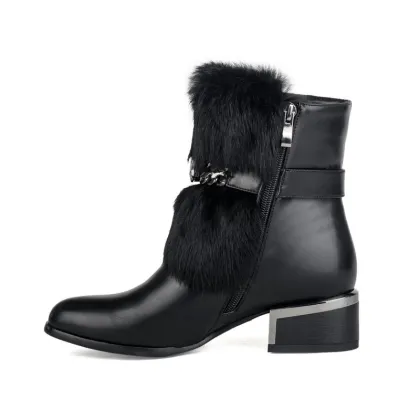 newest stylish real fur leather ankle boots