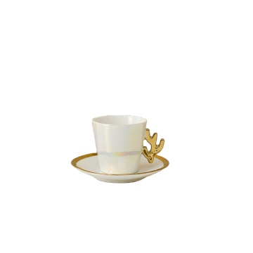 High Quality Hot Sale Set of 2 Turkey Coffee Cups - Ceramic Espresso Cup and Saucer with Gold Handle