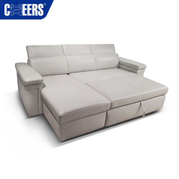 MANWAH CHEERS White Genuine Leather Sleeper Sofa & Foldable Bed for Living Room - Home Furniture