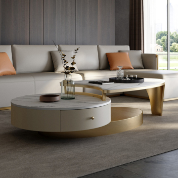 Italian Style Modern Minimalist Marble Coffee Table with TV Cabinet