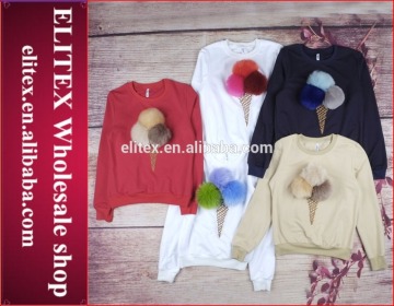 Wholesale 6 colors ice cream fur decorated long sleeves women sweatshirt