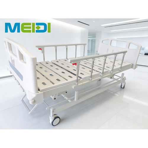 Hot Selling 3-Crank Care Bed with Perforated Surface, Central Locking Brake & 4 Small Guardrails