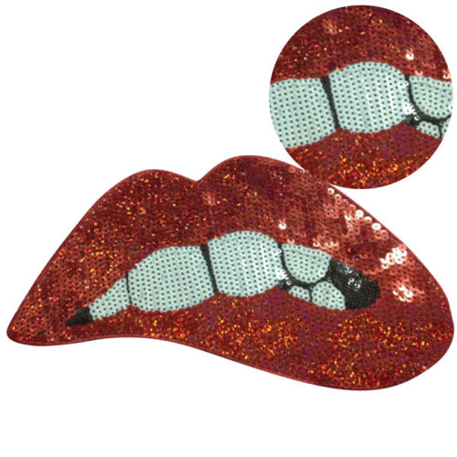 DIY Big Red Lip mouth patches Applique Sewing Handmade Bling Bling Sequins Patch for Clothing Embroidered Embroidery