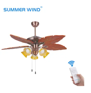 Real wood 5 blades ceiling fan with bulbs