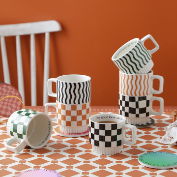 Maxcook 350ML Checkerboard Ceramic Mug - Горячая продажа подарка на День святого Валентина для пар