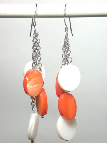 CYPE070039 White Salmon Pink Shell 925 Silver Hook Earring